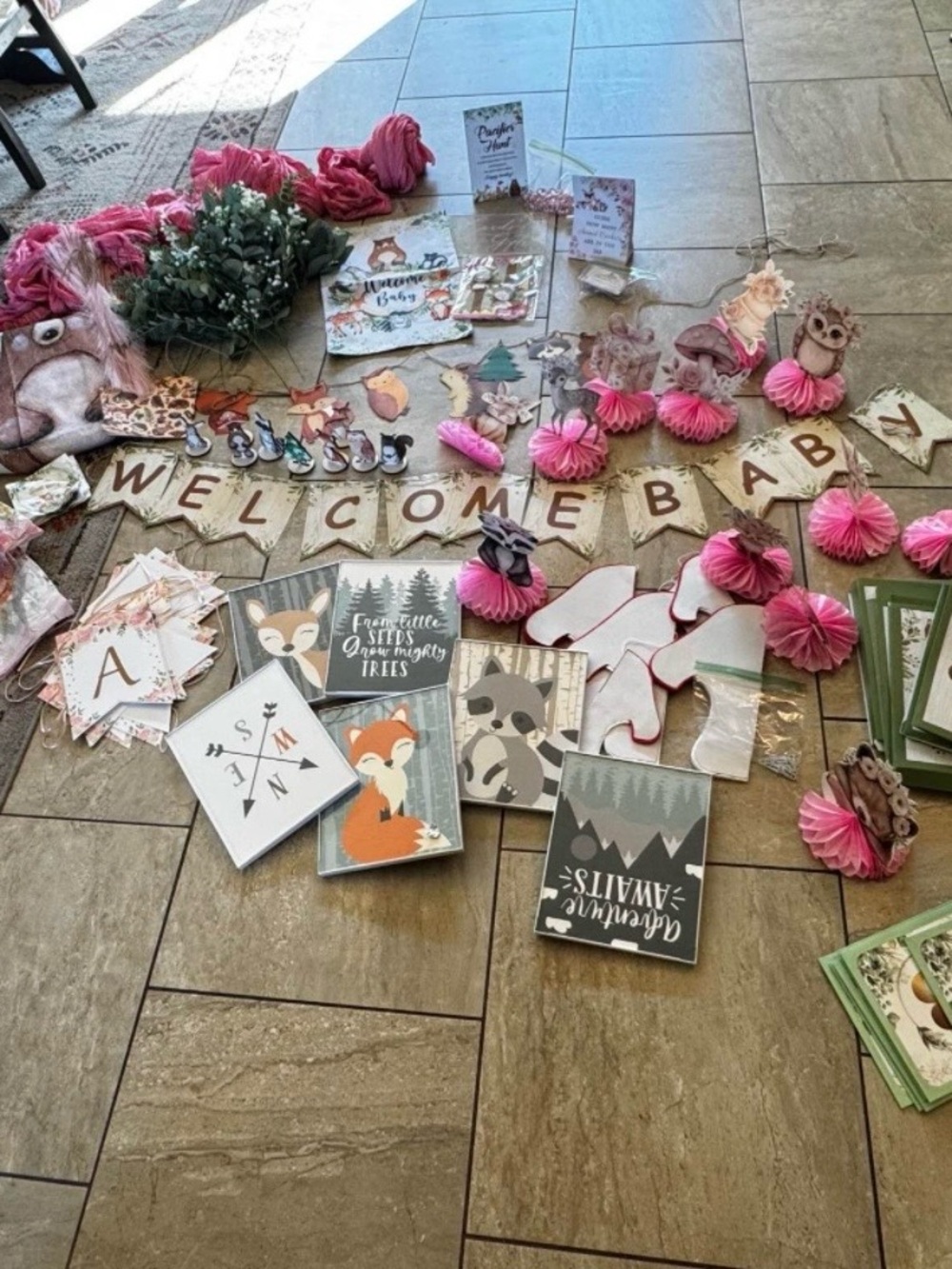 Huge Pink Woodland baby shower Party Decorations Lot